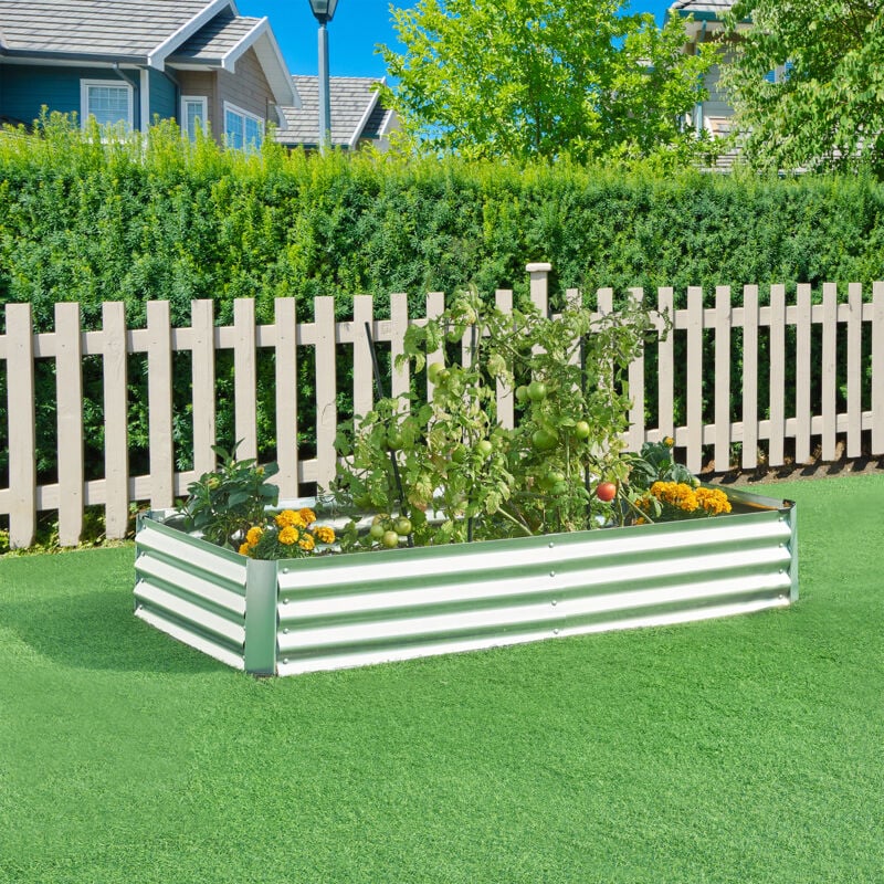 foto del prodotto en.casa - aiuola rialzata celano bordura rettangolare in acciaio zincato 180x90x30 cm color argento