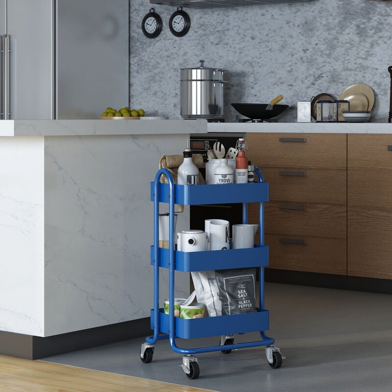 foto del prodotto en.casa - carrello da cucina 'pyh nt ' in acciaio con 3 contenitori - blu