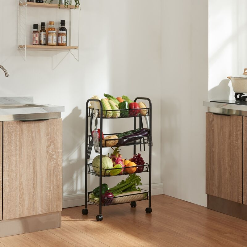 foto del prodotto en.casa - carrello portatutto troms in acciaio con 4 cestelli e ganci - nero