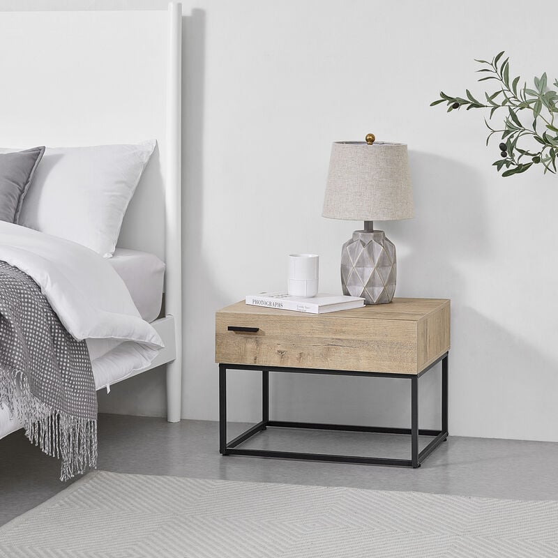 foto del prodotto en.casa - comodino con cassetto hylte - nero effetto rovere