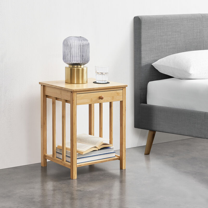 foto del prodotto en.casa - comodino ranua tavolino con cassetto in bambù - colore naturale
