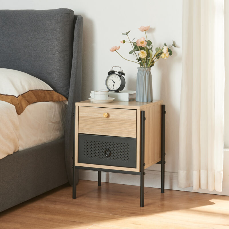 foto del prodotto en.casa - comodino tysnes con 2 cassetti - effetto rovere / nero