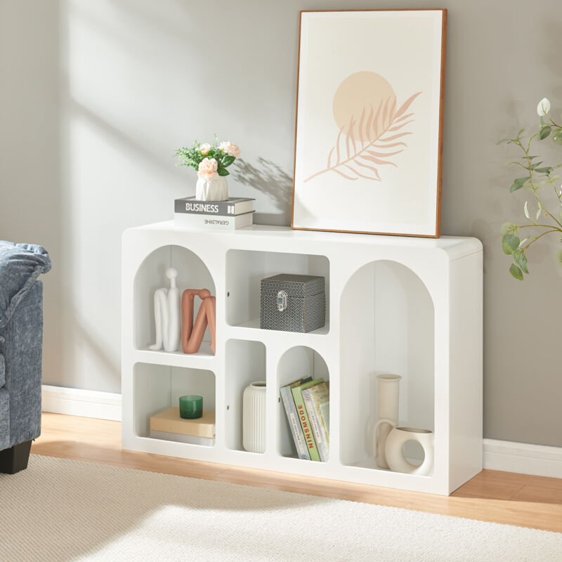 foto del prodotto en.casa - consolle rettangolare v g con 6 scomparti geometrici 110x30x70 cm bianco