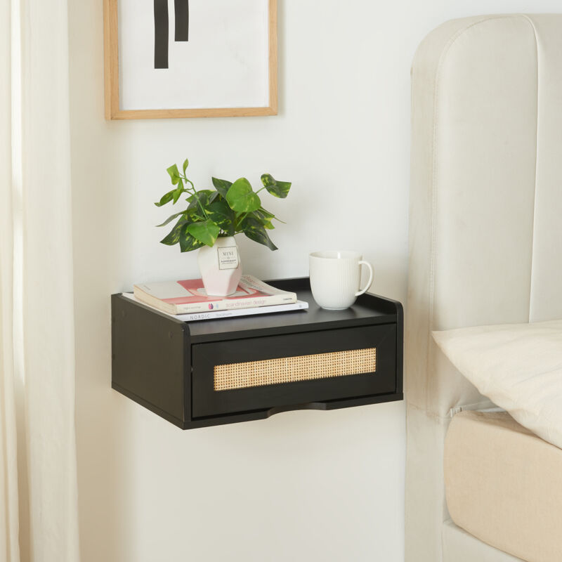 foto del prodotto en.casa - mensola da parete ljureds con cassetto integrato 40 x 30 x 16,5 cm - nero