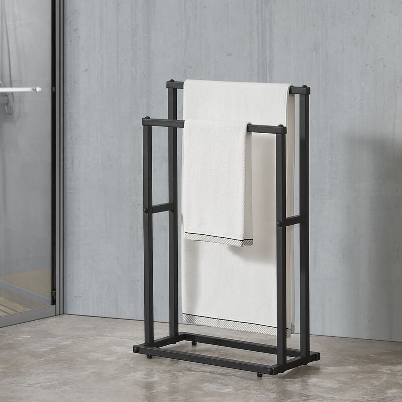 foto del prodotto en.casa - portasciugamano a terra 'omalo' mobile di supporto asciugamani con 2 barre in acciaio - nero
