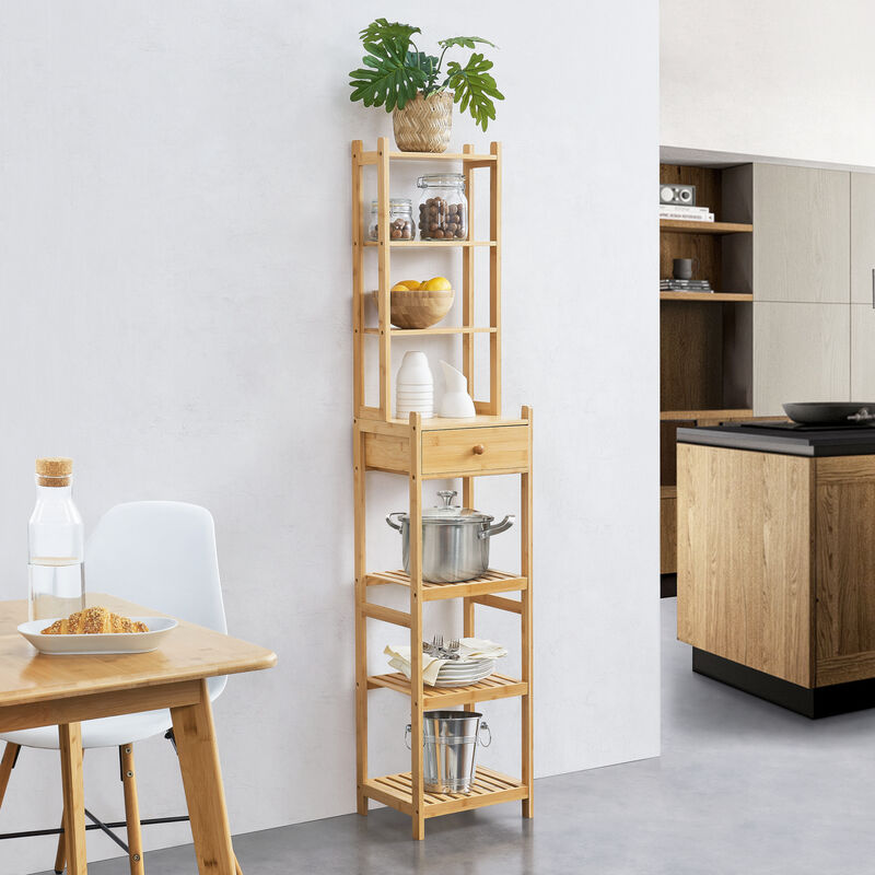 foto del prodotto en.casa - scaffale a torre in bambù 'siilinj rvi' con cassetto e 7 ripiani portaoggetti