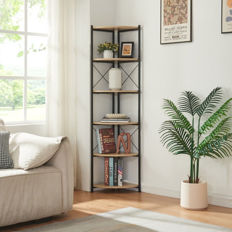 foto del prodotto en.casa - scaffale angolare 'ulfborg' axlxp 160 x 30 x 30 cm portapiante mobile espositore a 6 ripiani - nero color legno