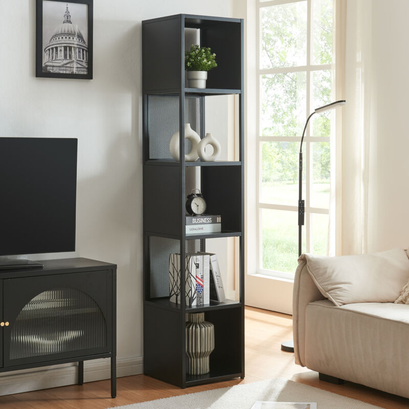 foto del prodotto en.casa - scaffale da terra finsp ng libreria in acciaio 185 x 38 x 38 cm - nero opaco