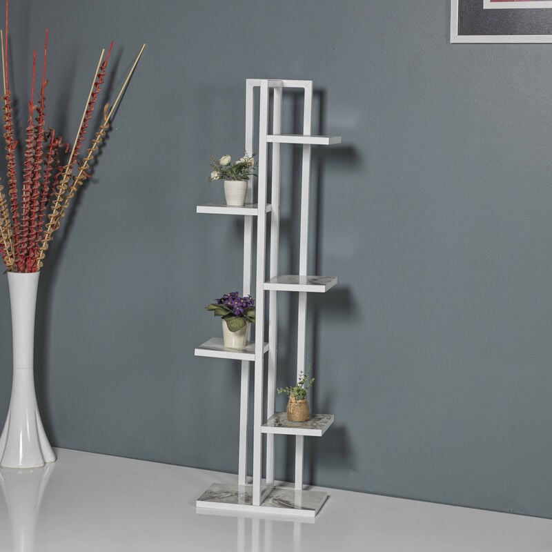 foto del prodotto en.casa - scaffale portapiante 'tohmaj rvi' mobile a terra con ripiani portaoggetti - bianco marmo bianco