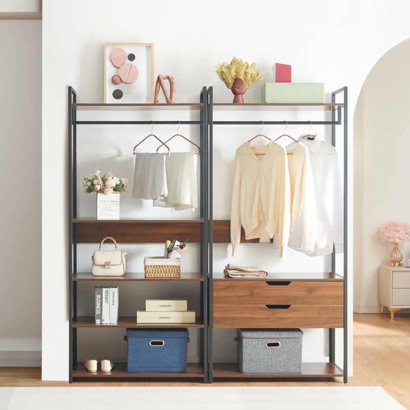 foto del prodotto en.casa - set larem 2 mobili organizzatori guardaroba 168 cm set b - nero / effetto noce