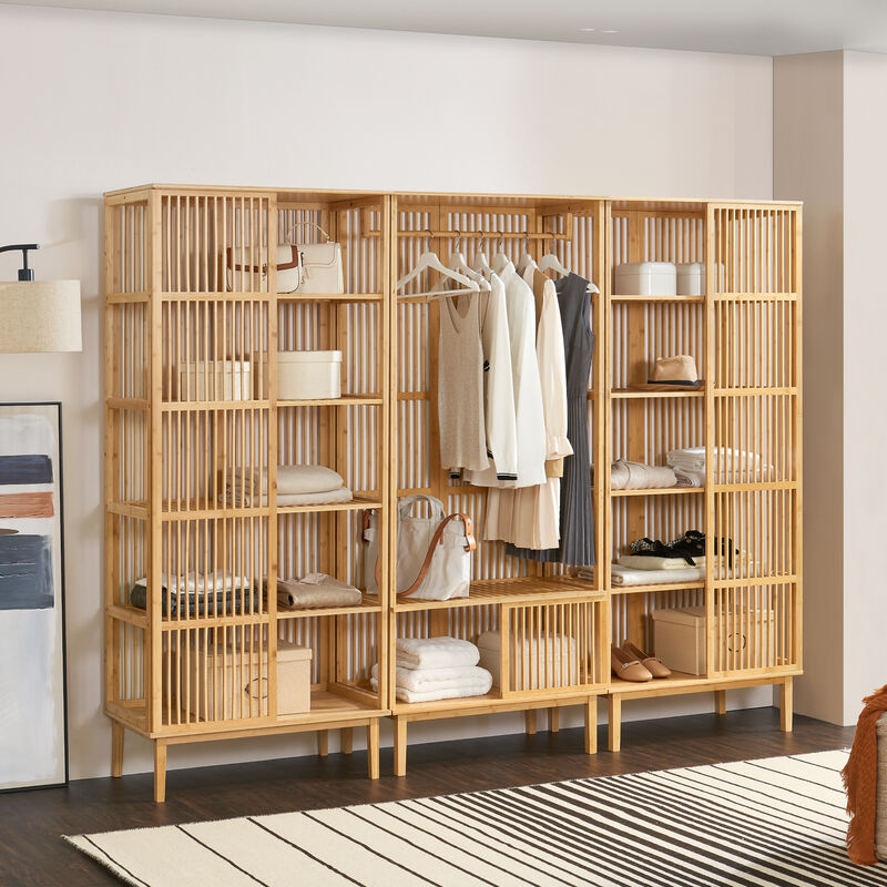 foto del prodotto en.casa - set organizzatore guardaroba in bambù 1 armado aperto e 2 scaffali