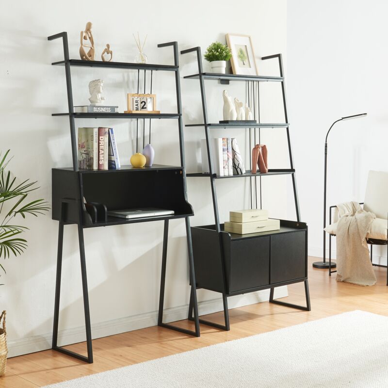 foto del prodotto en.casa - set storfjord composto di scrivania con ripiani in alto e scaffale con armadietto - nero