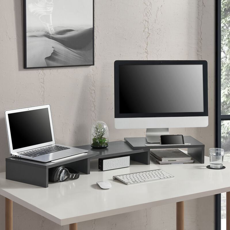 foto del prodotto en.casa - supporto di rialzo monitor 'vilppula' base a lunghezza regolabile 79 - 111 cm - grigio scuro