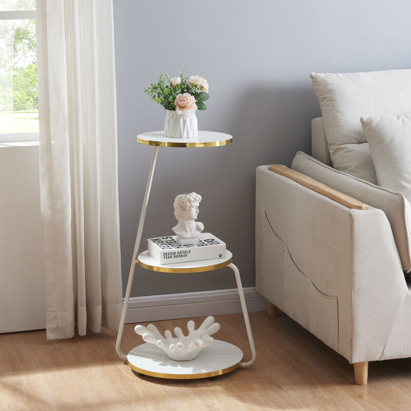 foto del prodotto en.casa - tavolino basso da divano 'sipoo' con telaio in metallo e 3 piani d'appoggio - bianco oro