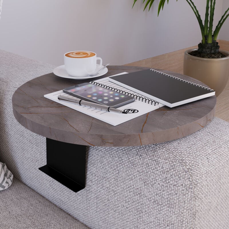 foto del prodotto en.casa - tavolino bracciolo kuleskyd per poltrona divano - effetto marmo grigio