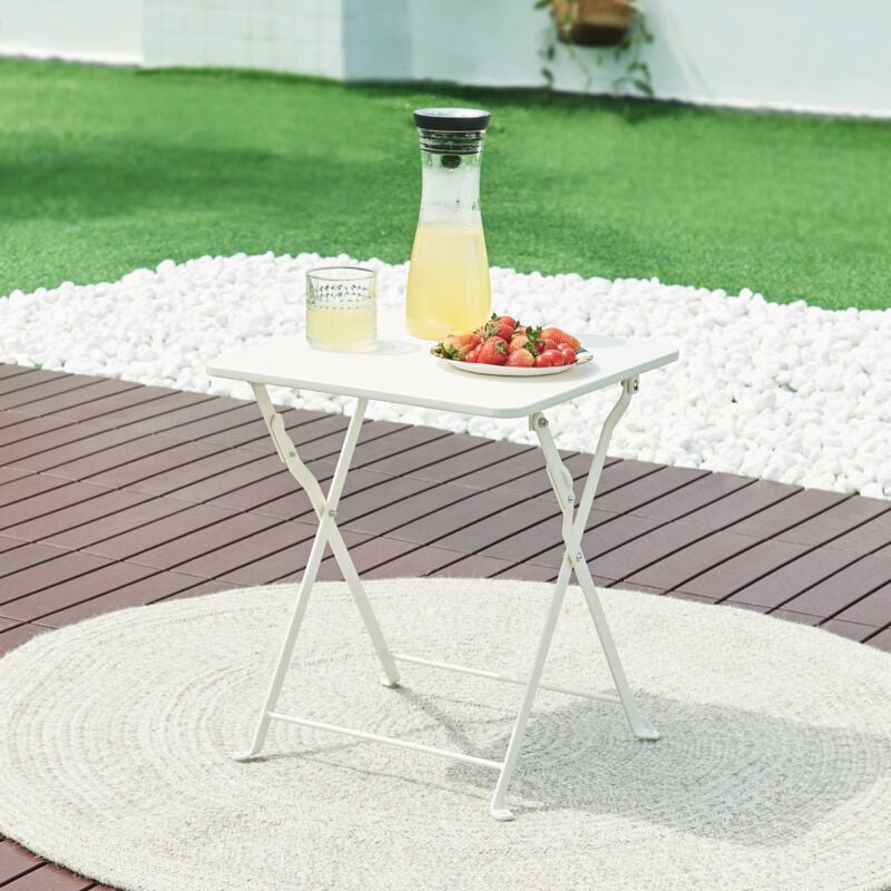 foto del prodotto en.casa - tavolino pieghevole veg rshei da giardino in acciaio - bianco