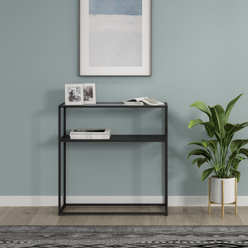 foto del prodotto en.casa - tavolo a consolle kuhmo in metallo 80 x 80 x 30 cm 2 piani di appoggio vetro / nero