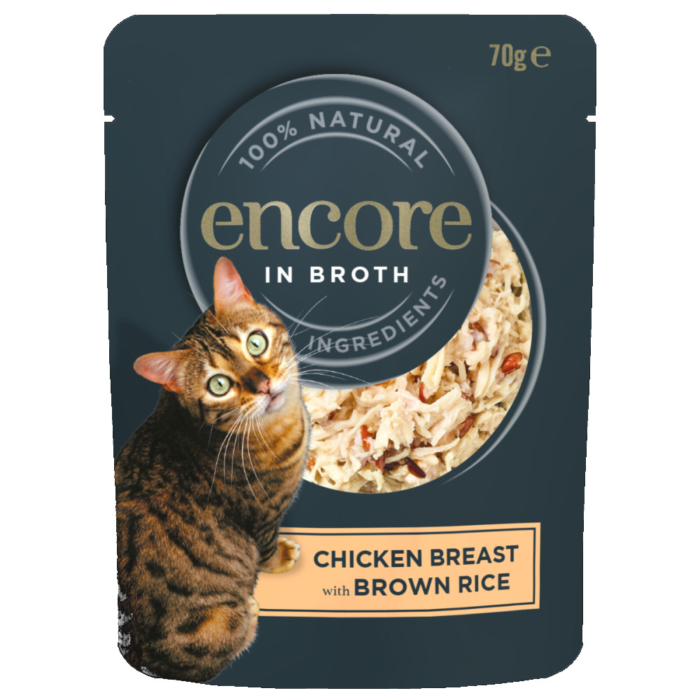 foto del prodotto encore in brodo buste 16 x 70 g alimento umido per gatti petto di pollo con riso integrale