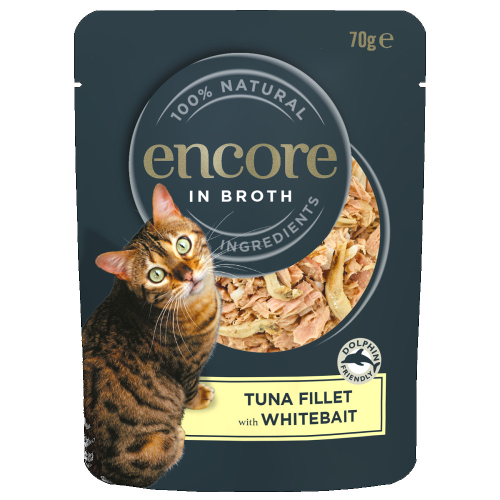 foto del prodotto encore in brodo buste 16 x 70 g alimento umido per gatti tonno con bianchetto