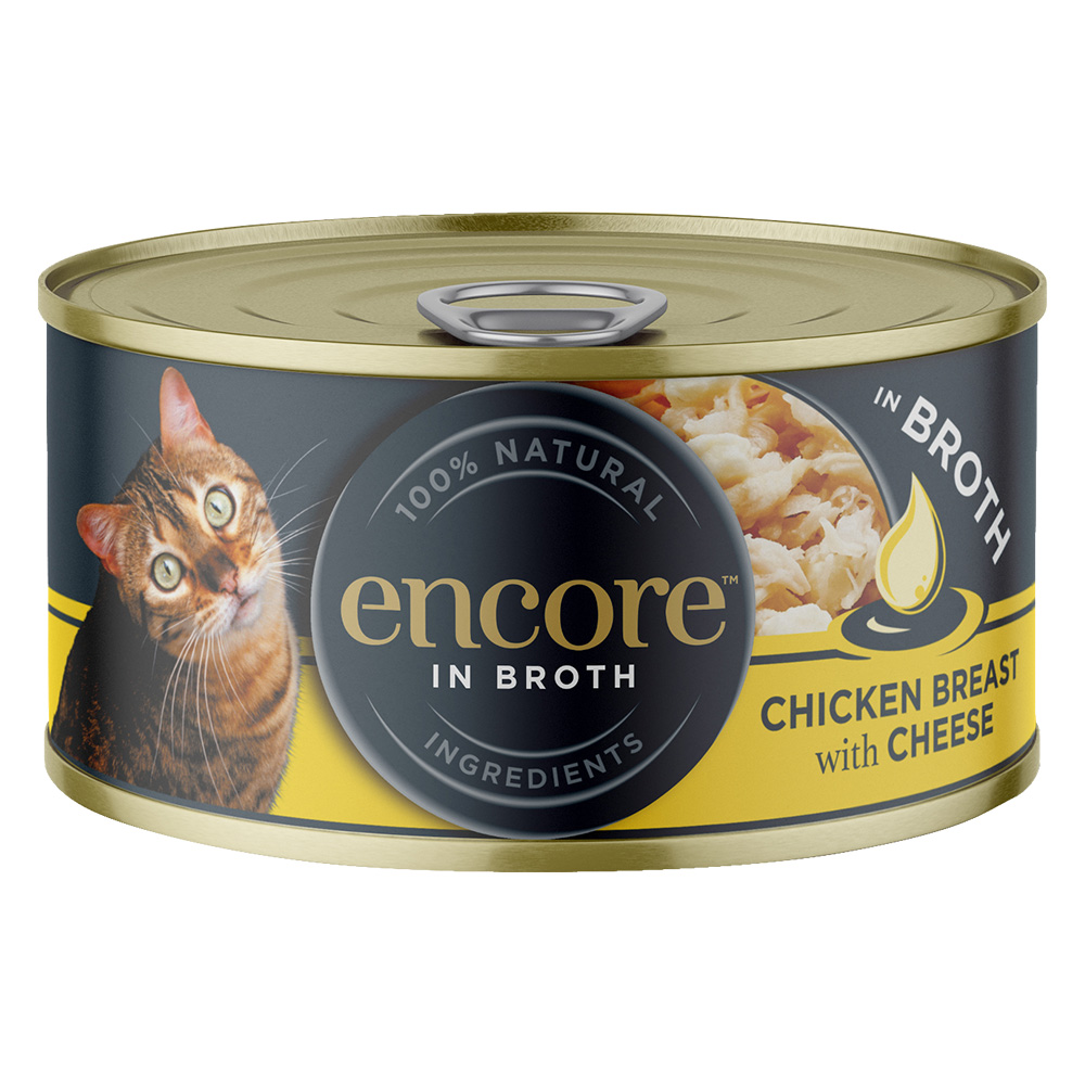 foto del prodotto encore in lattina 16 x 70 g umido gatto petto di pollo formaggio