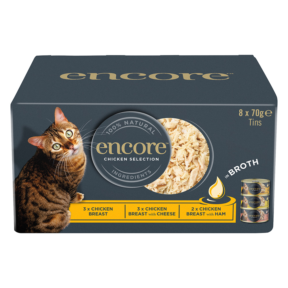 foto del prodotto encore pacco misto in lattina 8 x 70 g umido gatto selezione di pollo
