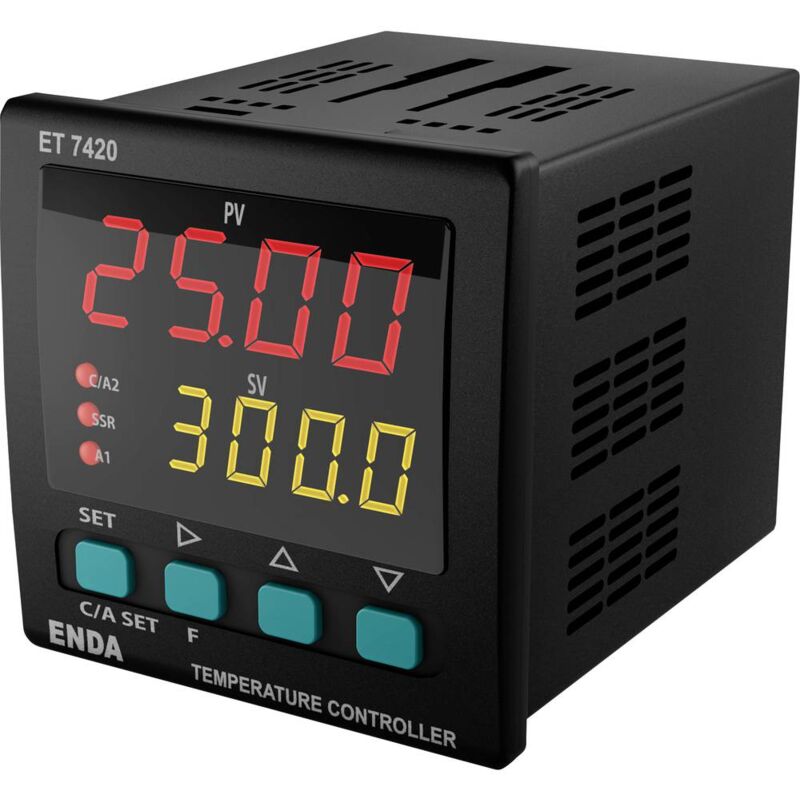 foto del prodotto enda et7420 230 pid termostato pt100, j, k, t, s, r rel 2 a, ssr l x l x a 101 x 72 x 72 mm