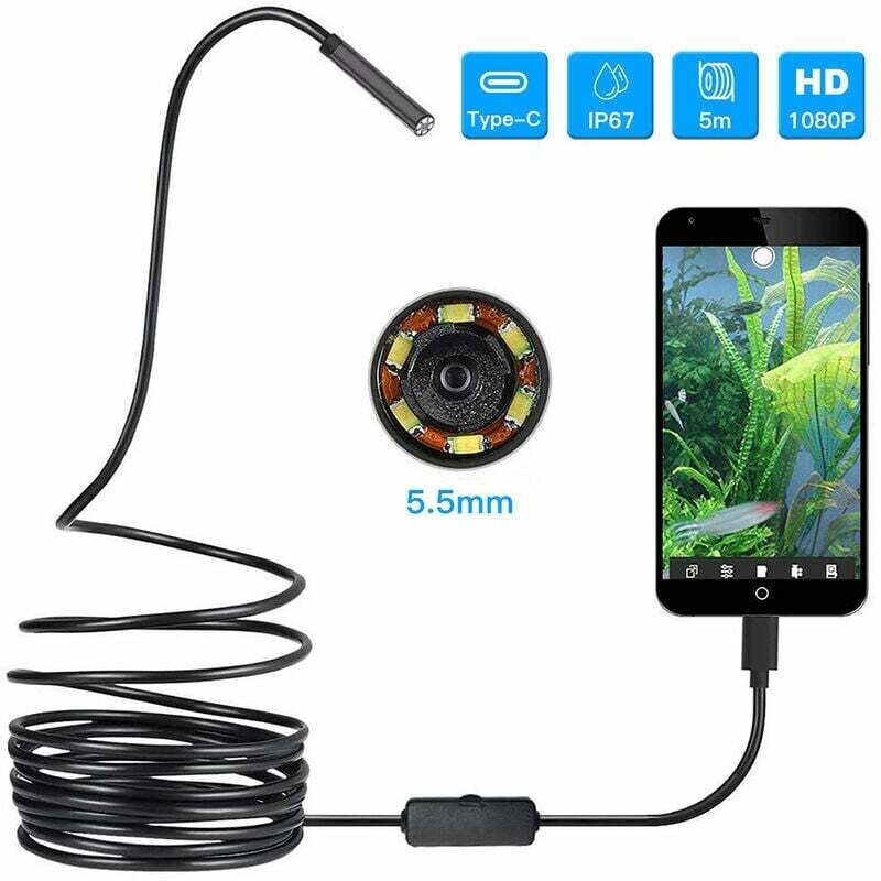 foto del prodotto endoscopio usb ultra sottile 3 in 1 da 5,5 mm - telecamera di ispezione impermeabile per android, pc, windows, mac con cavo semirigido da 5 m e luce