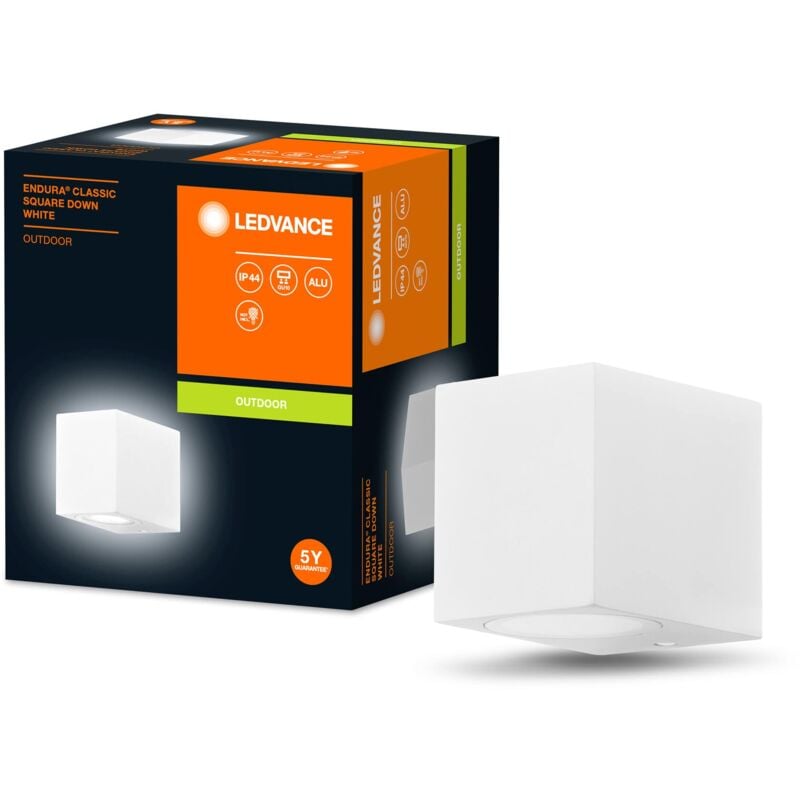 foto del prodotto endura classic square down applique da esterno, colore bianco, attacco gu10 max 35w , compatibile con lampada normale o smart, tipo down, grado di