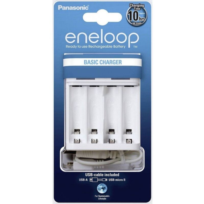 foto del prodotto eneloop caricabatterie usb per batterie ni mh per 4 aa e 4 aaa panasonic bq cc61usb