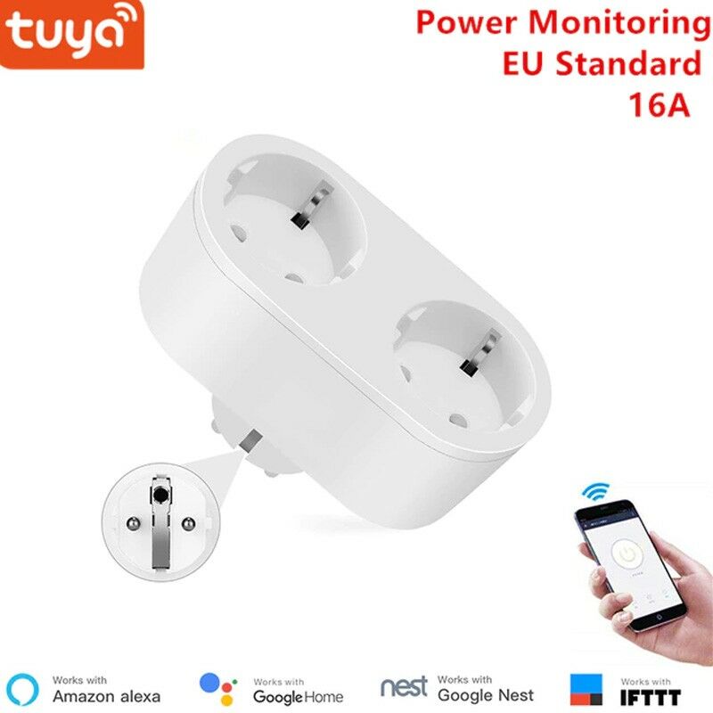 foto del prodotto energeeks tuya presa doppia smart wifi 16a con funzione di misurazione
