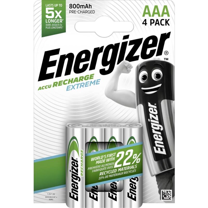 foto del prodotto energizer - extreme hr03 batteria ricaricabile ministilo aaa nimh 800 mah 1.2 v 4 pz.
