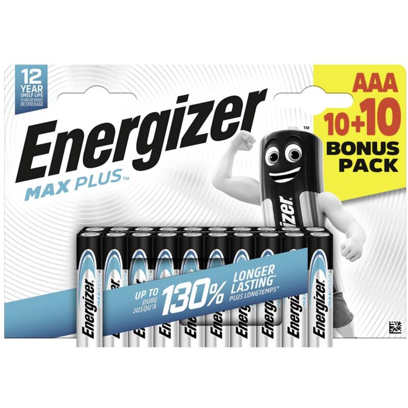 foto del prodotto energizer max plus batteria ministilo aaa alcalina manganese 1.5 v 20 pz.