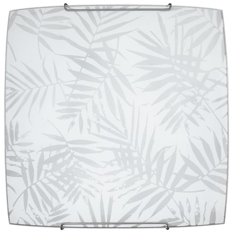 foto del prodotto energy plafoniera 1xe27 vanessa1 x e27 ganci cromati piastra in vetro bianco decorato con foglie 30x30 cm okx