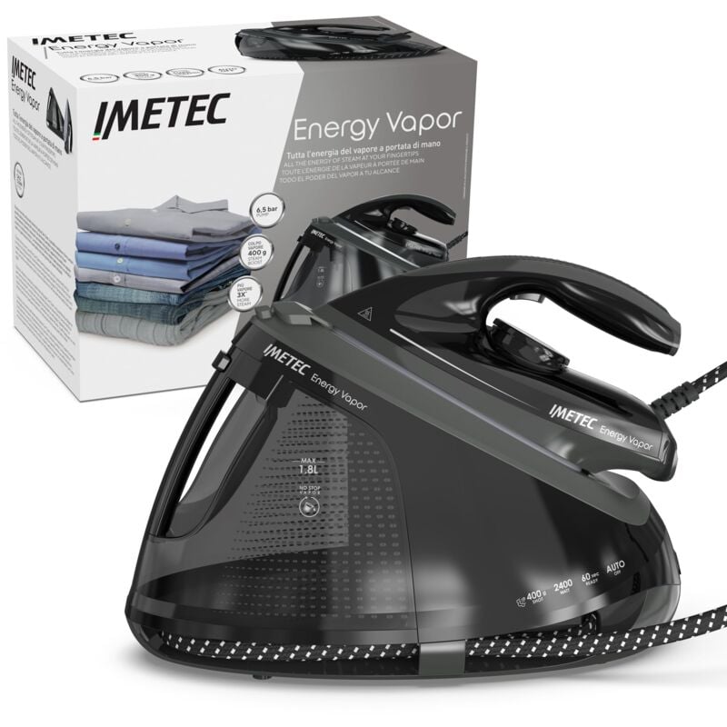 foto del prodotto energy vapor, ferro da stiro con generatore di vapore, 6.5 bar pump, colpo vapore 400 g, 2400 w, piastra fluid ceramic, bloccaferro, autospegnimento,