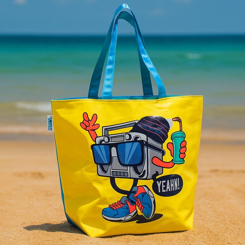 foto del prodotto enrico coveri borsa mare spiaggia con manici stampa radio 55x45x22cm 4 colori