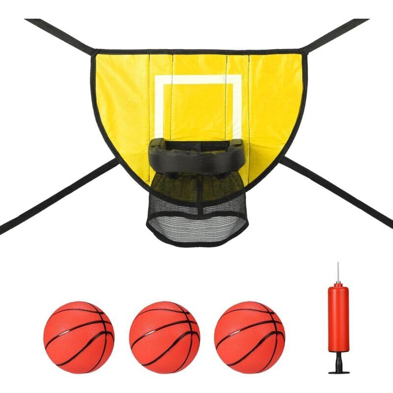 foto del prodotto ensemble d accessoires de panier de basket ball pour trampoline avec 3 mini ballons de basket et 1 pompe, accessoires de jeu de basket ball tanches