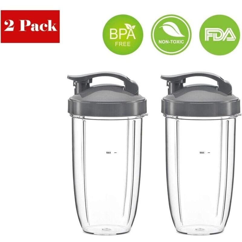 foto del prodotto ensemble de 2 pi ces de rechange compatibles avec nutribullet 600w 900w, 2 gobelets de 32 oz avec couvercles rabattables compatibles avec les
