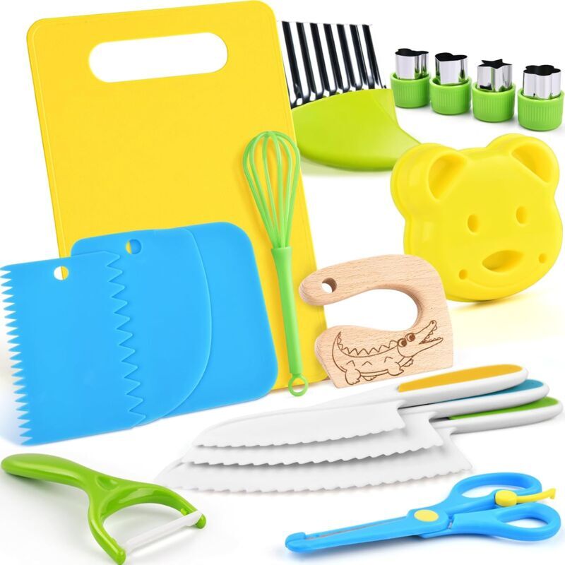 foto del prodotto ensemble de couteaux de cuisine pour enfants 17 couteaux montessori pour couper et cuisiner des fruits ou des l gumes couteau pour enfants sans
