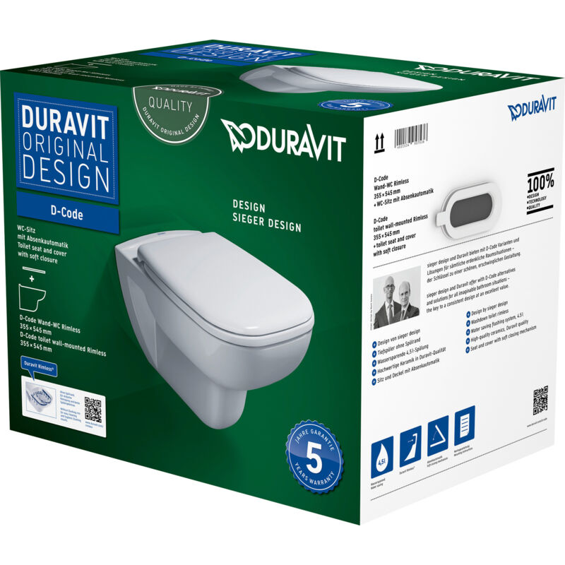 foto del prodotto ensemble wc suspendu duravit d code, chasse d eau basse, rimless,