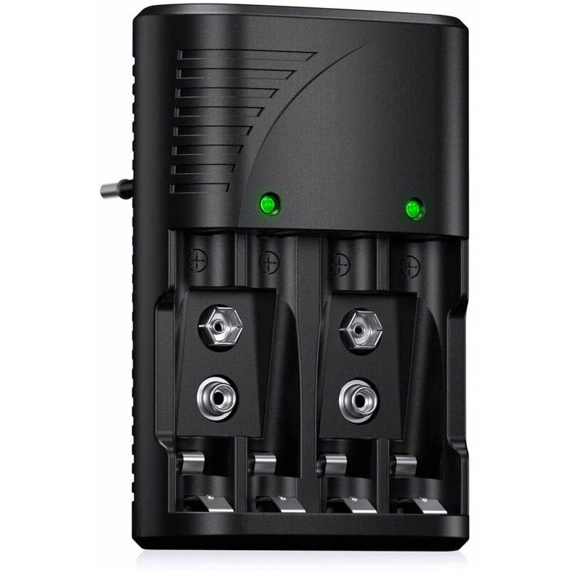 foto del prodotto ensoleille caricabatterie universale per batterie aa aaa 9v, caricabatterie rapido 6802, per batterie ricaricabili aa aaa ni mh o 9v, con