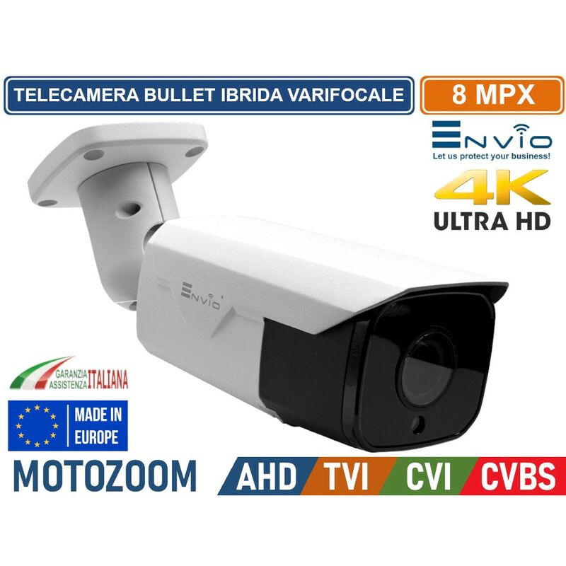 foto del prodotto envio telecamera bullet ibrida 4in1 ahd tvi cvi cvbs ottica motorizzata 4x 2.8 12mm 8mp 4k ultra hd visione notturna 40 metri ip65