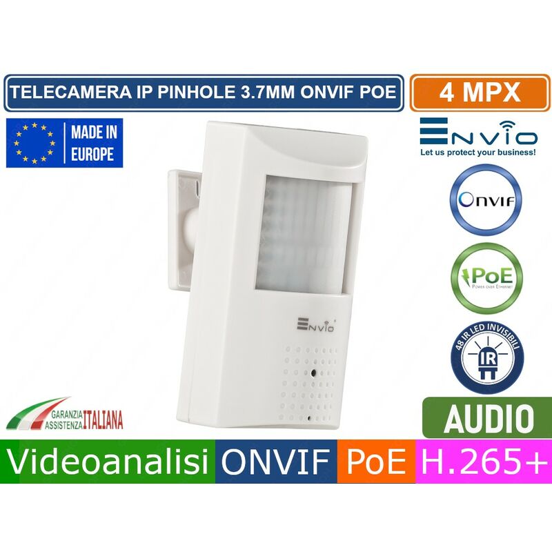 foto del prodotto envio telecamera finto pir ip 4mp 3.7mm videoanalisi e human detect onvif poe 48 ir led invisibili