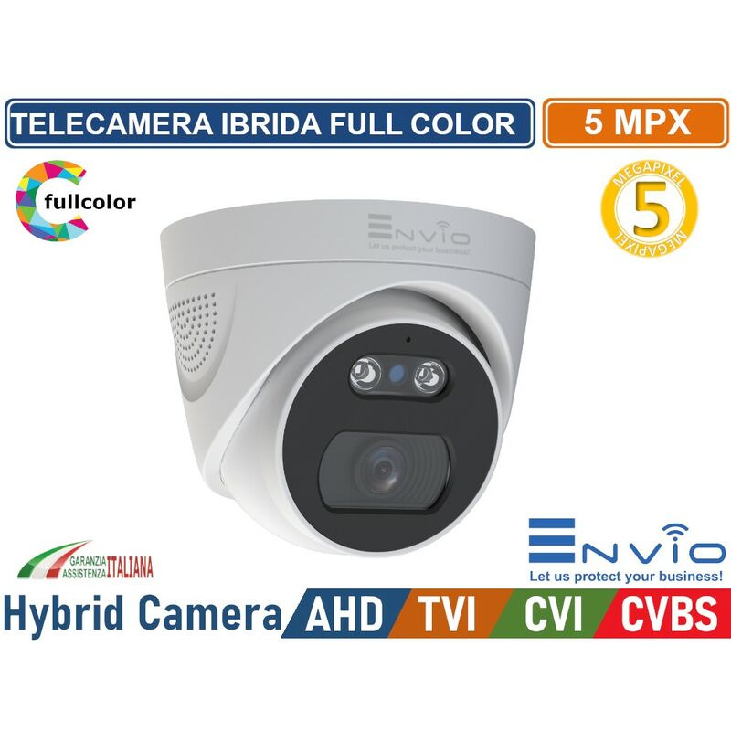 foto del prodotto envio telecamera ibrida dome full color 4in1 ahd cvi tvi cvbs 2.8mm 5mp utc control visione notturna a colori con audio