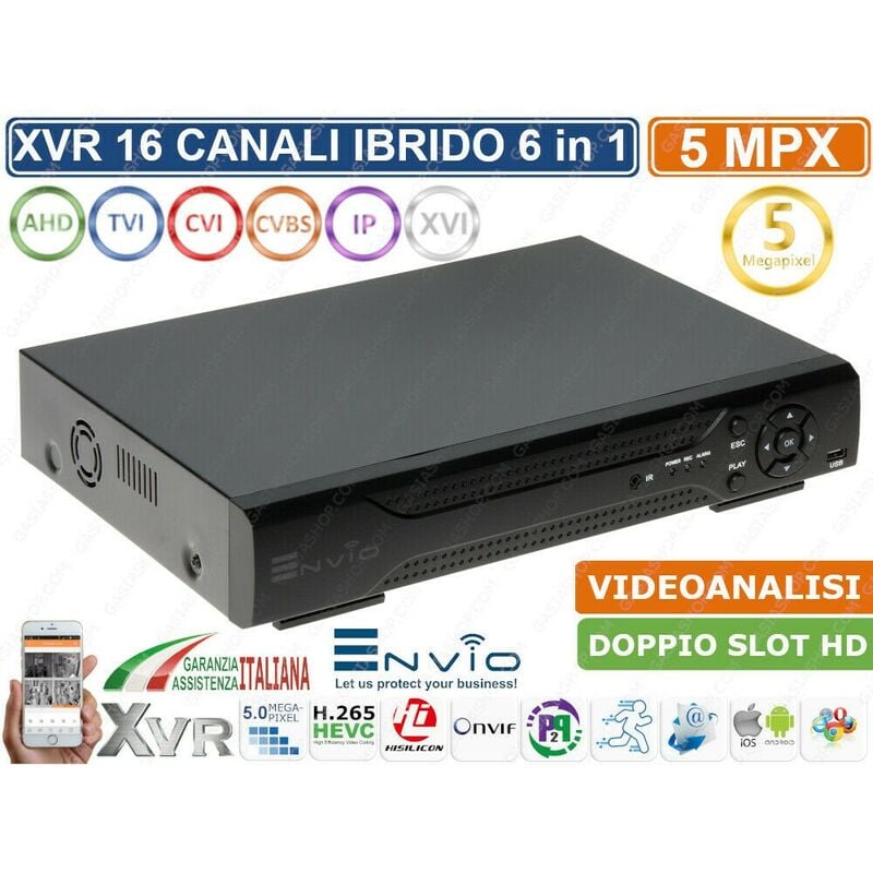 foto del prodotto envio xvr dvr 6in1 ahd cvi tvi cvbs xvi ip 16ch canali utc 5 mp videoanalisi cloud p2p capacit hard disk nessun hard disk