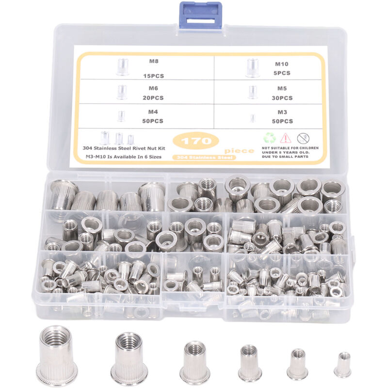 foto del prodotto eosnow 170pcs m3 m10 304 dadi a rivetta in acciaio inossidabile durevole da dado a filo piatto