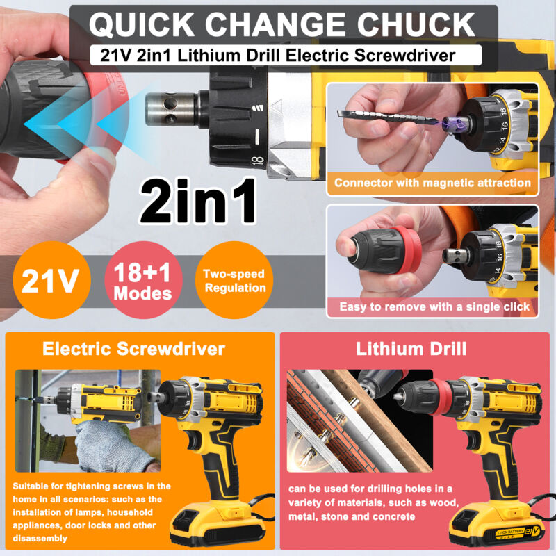 foto del prodotto eosnow 21v 2in1 trapano al litio cacciavite elettrico utensile multifunzione motore ad alta spazzolatura pratico cacciavite per elettrodomestici