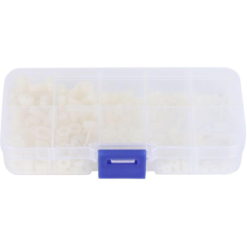 foto del prodotto eosnow 270 pz scatola m2 m2.5 m3 m4 m5 kit di assortimento di rondelle dadi in nylon viti di fissaggio hardwarebianco