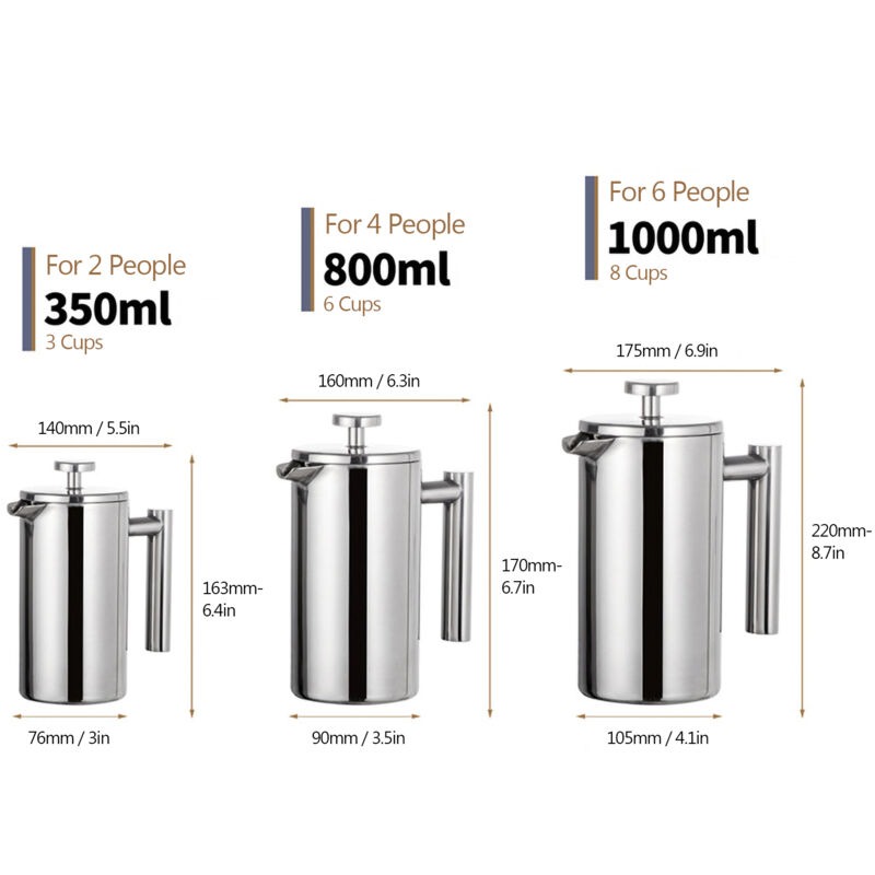 foto del prodotto eosnow 350 ml 800 ml 1000 ml pressa francese caffettiere in acciaio inossidabile inossidabile