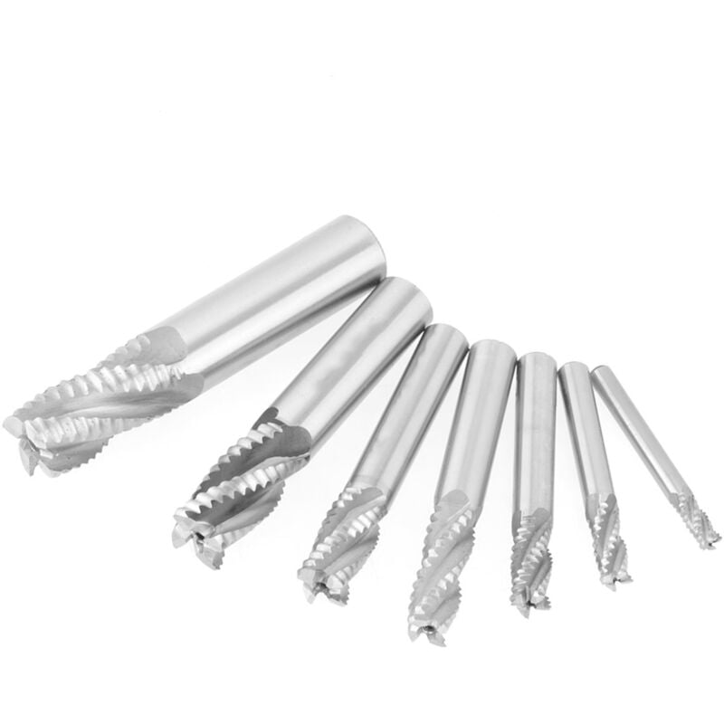 foto del prodotto eosnow 7 pz set 4 flauti 6 20mm hss fresa router bit sgrossatura chipbreaker fresa