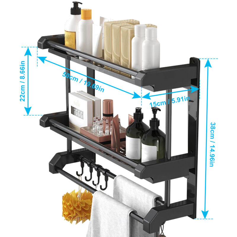 immagine 0 del prodotto eosnow asciugamano in acciaio inossidabile montato a parete per bagno per la cucina per la cucina accessori appesi a doppio strato nero 50 cm